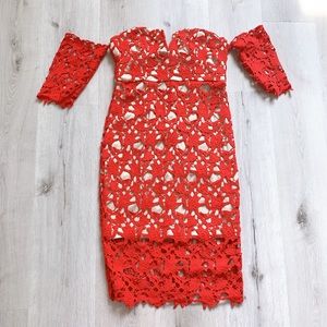 Red Lace Off Shoulder Dress
